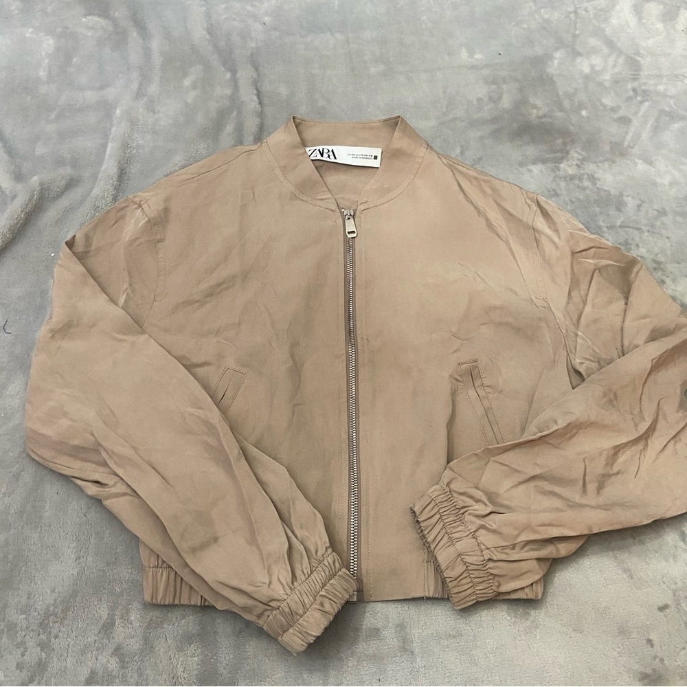 Zara lightweight lyocell bomber jacket tan 4166